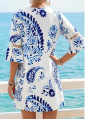 White Tribal Print Short Tummy Coverage Half Sleeve Dress | thumb picture 