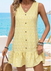 Yellow Short Bowknot Sleeveless V Neck Dress