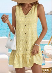 Yellow Short Bowknot Sleeveless V Neck Dress | thumb picture 