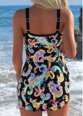 Multi Color Curved Hem Paisley Print One Piece Swimwear | thumb picture 