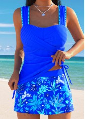 Tummy Coverage Mid Waisted Leaf Print Tankini Set