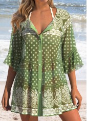 Tummy Coverage Tribal Print Green Cover Up