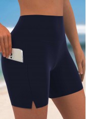 High Waisted Split Navy Swim Shorts