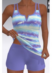 Tummy Control Mid Waisted Marine Life Print Tankini Set
