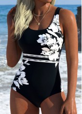 Tummy Control Floral Print Black One Piece Swimwear | thumb picture 