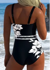 Tummy Control Floral Print Black One Piece Swimwear | thumb picture 