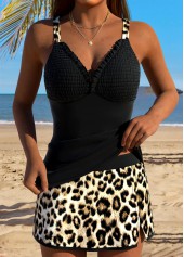 Black Mid Waisted Tummy Coverage Leopard Tankini Set