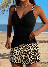 Black Mid Waisted Tummy Coverage Leopard Tankini Set | thumb picture 