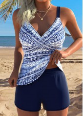 Navy Mid Waisted Tummy Coverage Tribal Print Tankini Set