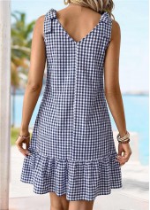 Navy Plaid Tummy Coverage Sleeveless V Neck Dress | thumb picture 