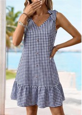 Navy Plaid Tummy Coverage Sleeveless V Neck Dress | thumb picture 