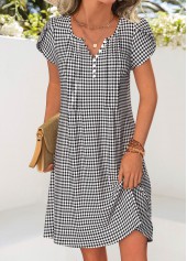 Black Plaid Short Tummy Coverage Split Neck Dress | thumb picture 