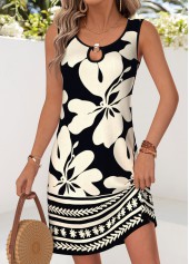Black Floral Print Short Tummy Coverage Sleeveless Dress | thumb picture 