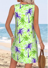 Light Green Tropical Plants Print Short Tummy Coverage Dress | thumb picture 
