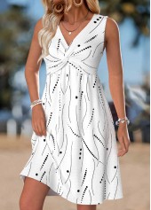 White Geometric Print Short Tummy Coverage Sleeveless Dress | thumb picture 