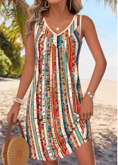 Multi Color Tribal Print Short Tummy Coverage Sleeveless Dress