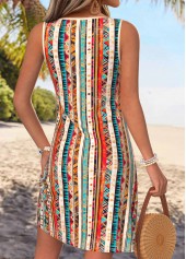 Multi Color Tribal Print Short Tummy Coverage Sleeveless Dress | thumb picture 