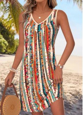 Multi Color Tribal Print Short Tummy Coverage Sleeveless Dress | thumb picture 