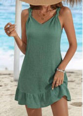 Sage Green Short Tummy Coverage Strappy V Neck Dress