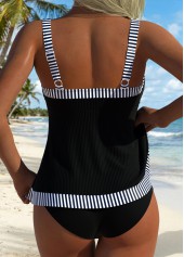 Black Mid Waisted Tummy Coverage Striped Tankini Top-No Bottom | thumb picture 