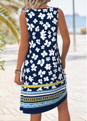 Navy Floral Print Tummy Coverage Sleeveless Round Neck Dress | thumb picture 