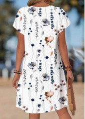 White Floral Print Short Tummy Coverage V Neck Dress | thumb picture 