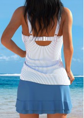 Dusty Blue Mid Waisted Tummy Coverage Striped Tankini Set | thumb picture 