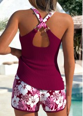 Deep Red Mid Waisted Tummy Coverage Tankini Set | thumb picture 