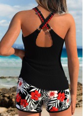 Black Mid Waisted Tummy Coverage Floral Print Tankini Set | thumb picture 