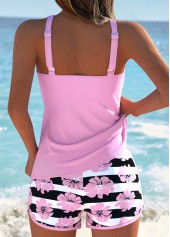 Pink Mid Waisted Tummy Coverage Striped Tankini Set | thumb picture 