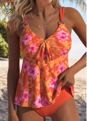 Orange Mid Waisted Tummy Coverage Floral Print Tankini Set