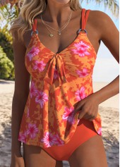 Orange Mid Waisted Tummy Coverage Floral Print Tankini Set | thumb picture 