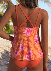 Orange Mid Waisted Tummy Coverage Floral Print Tankini Set | thumb picture 