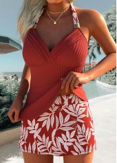 Wine Red Mid Waisted Floral Print Tankini Set | thumb picture 