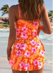 Orange Tummy Coverage Floral Print One Piece Swimdress | thumb picture 