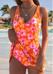 Orange Tummy Coverage Floral Print One Piece Swimdress | thumb picture 