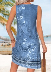 Dusty Blue Random Floral Print Short Tummy Coverage Dress | thumb picture 