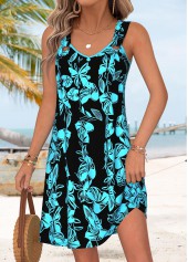 Black Floral Print Short Tummy Coverage Sleeveless Dress | thumb picture 