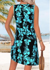 Black Floral Print Short Tummy Coverage Sleeveless Dress | thumb picture 