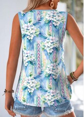 Light Blue Floral Print Curved Hem Sleeveless Tank Top | thumb picture 