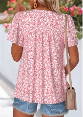 Pink Ditsy Floral Print Curved Hem T Shirt | thumb picture 