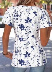 White Leaf Print Patchwork Short Sleeve T Shirt | thumb picture 