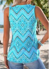 Cyan Geometric Print Tummy Coverage Sleeveless Tank Top | thumb picture 