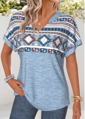 Dusty Blue Tribal Print Tummy Coverage T Shirt | thumb picture 