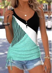 Mint Green Geometric Print Tummy Coverage Sleeveless Tank Top