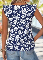 Navy Floral Print Peplum Short Sleeve Tank Top | thumb picture 