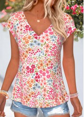 Pink Floral Print Tummy Coverage Short Sleeve T Shirt | thumb picture 
