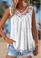 White Tummy Coverage Sleeveless V Neck Tank Top