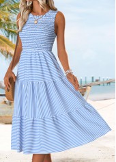 Light Blue Striped Tummy Coverage Sleeveless Round Neck Dress | thumb picture 