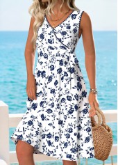 White Floral Print Tummy Coverage Sleeveless V Neck Dress | thumb picture 